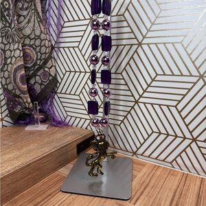 Purple Beaded Antique Gold Lion Necklace